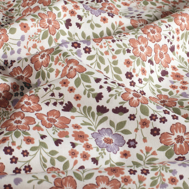 Cotton Poplin fabric Flowers Off White