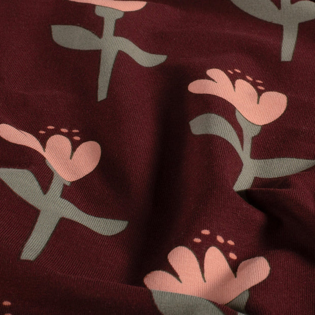 French Terry fabric Flowers Red