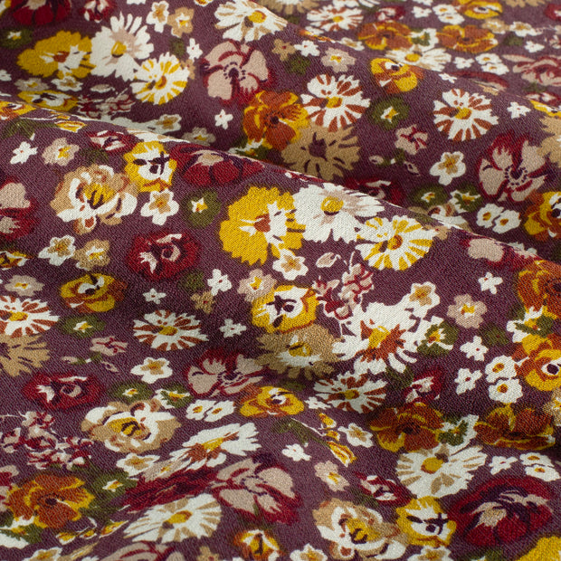 Viscose Nylon Ottoman fabric Flowers Aubergine