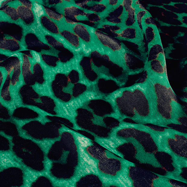 Satin Velvet fabric Leopards Green
