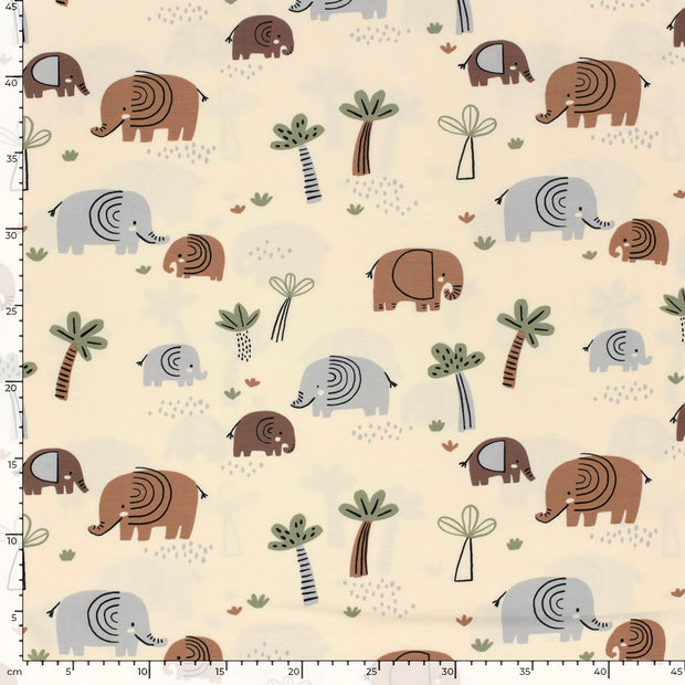 Baumwolle Jersey fabrik Elefanten Beige