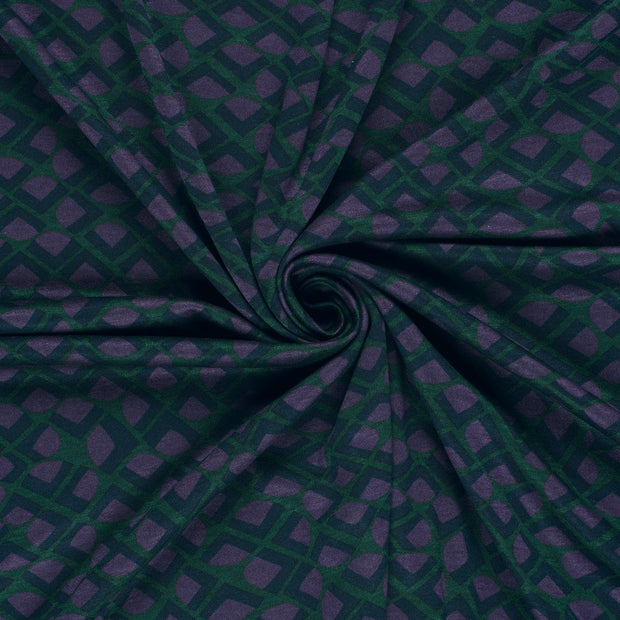 Poly Viscose Jersey fabric Dark Green discharge printed 