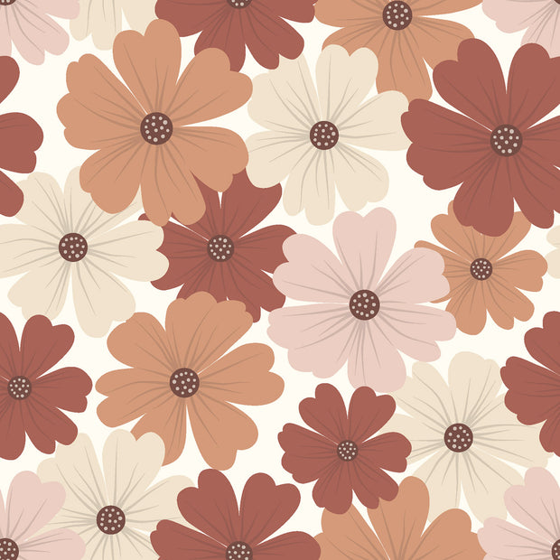 French Terry fabric Flowers Off White