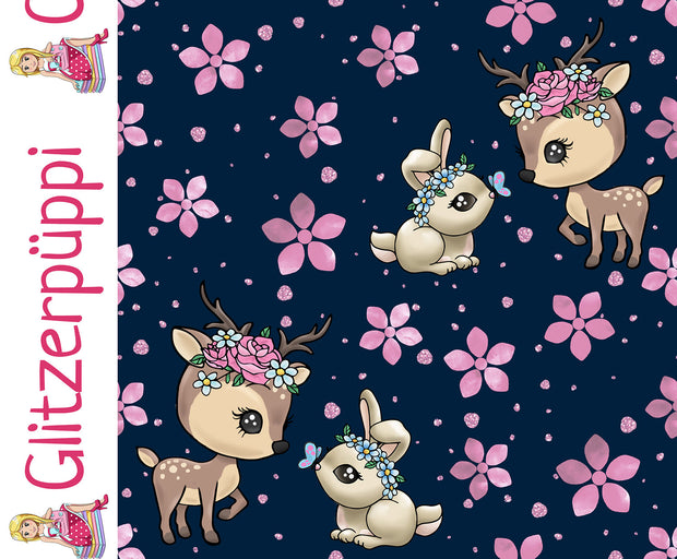 French Terry fabric Bunnies Navy