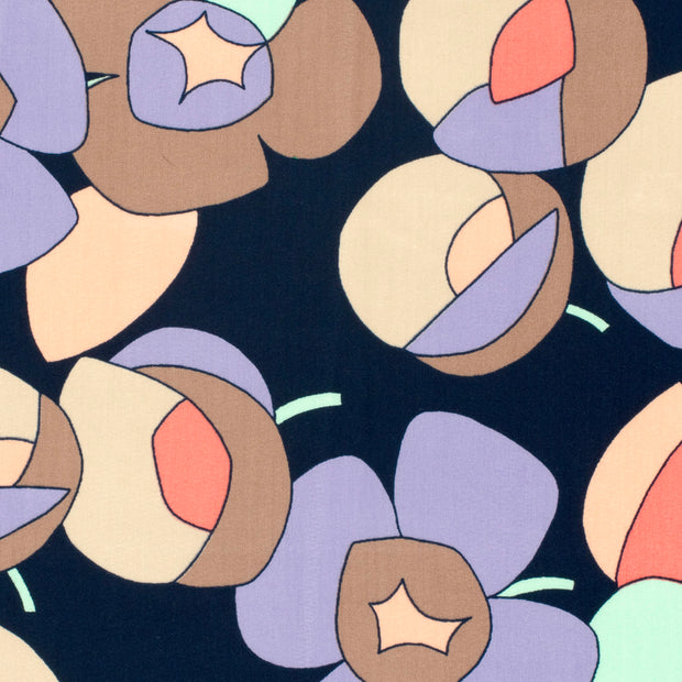 Bamboo Poplin fabric Flowers Navy