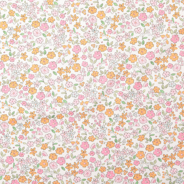 French Terry fabric Flowers Orange