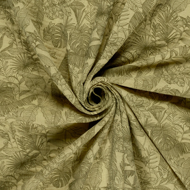 Muselina tela Verde caqui estampado 