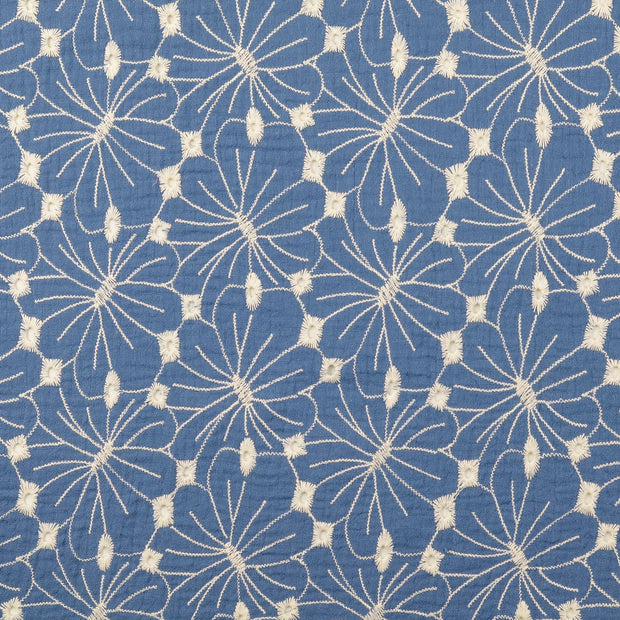 Musselin fabrik Blumen Indigoblau