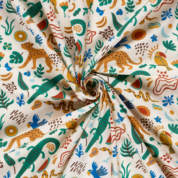 Cotton Poplin fabric Off White printed 
