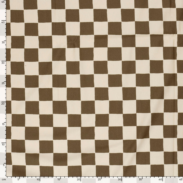 French Terry GOTS organic fabric Checks Dark Brown