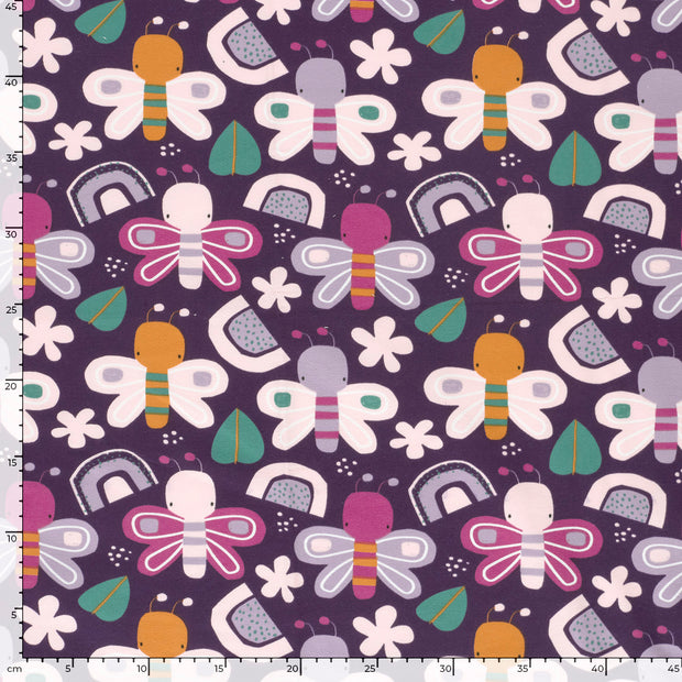 French Terry fabric Butterflies Purple