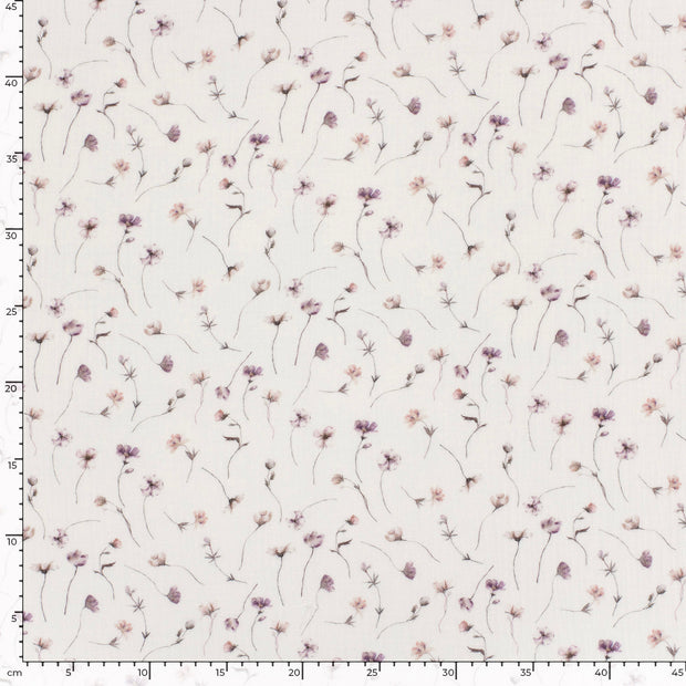 Mousseline stof Bloemen Gebroken wit
