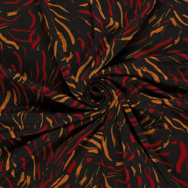 Poly Viscose Jersey fabric Dark Red discharge printed 