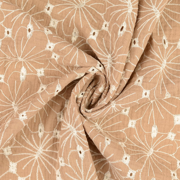 Muslin fabric Beige embroidered 