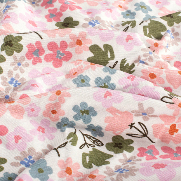 French Terry fabric Flowers Off White