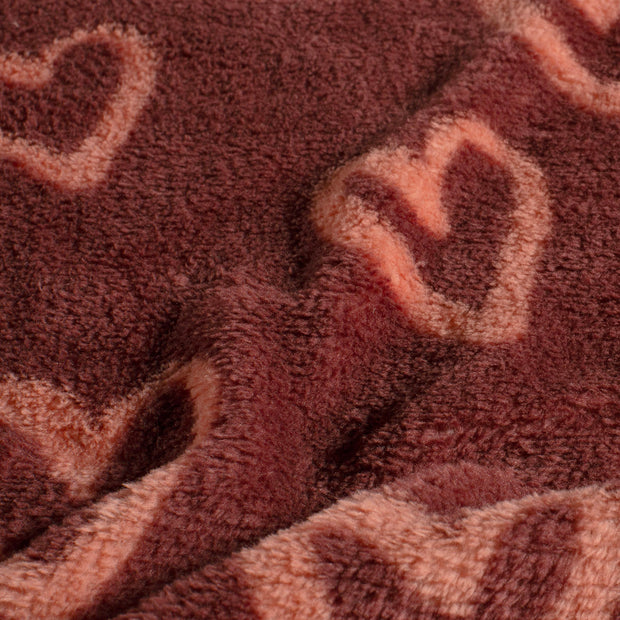 Coral Fleece tela Corazones Burdeos