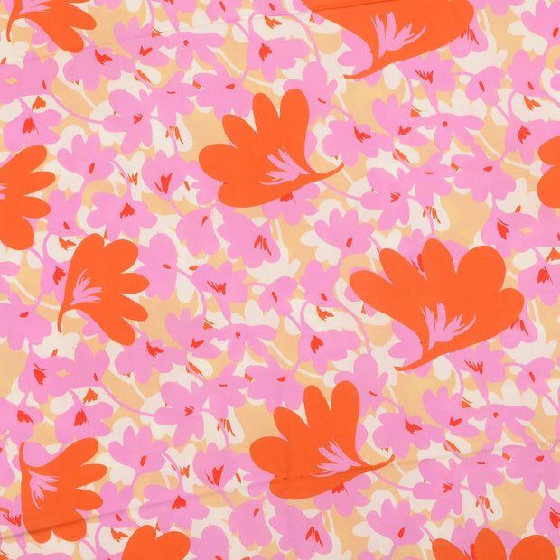Viscose Poplin fabric Flowers Light Pink