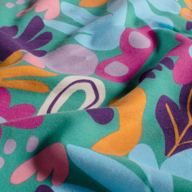 French Terry fabric Flowers Petrol