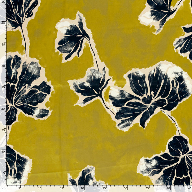 Satén Duchesse tela Flores Amarillo claro