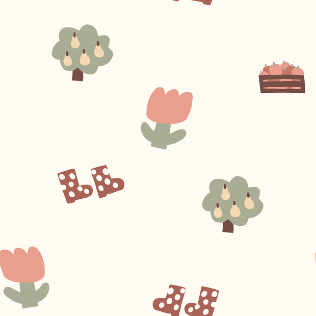 Terry Crepe fabric Trees Off White