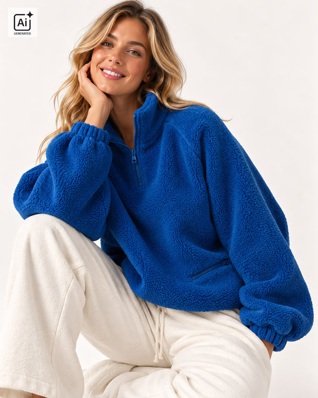 Fleece stof Effen Kobalt