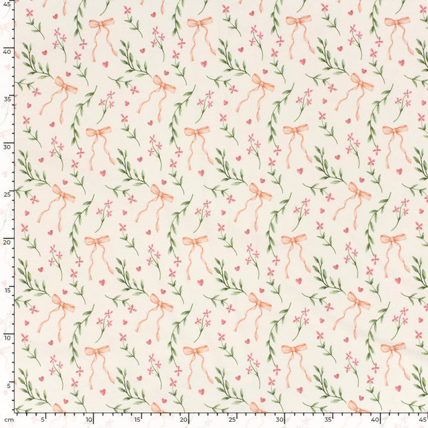 Cotton Jersey GOTS organic fabric Flowers Off White