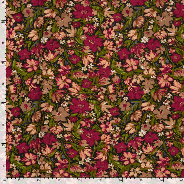 Viscose Nylon Ottoman stof Bloemen Bordeaux