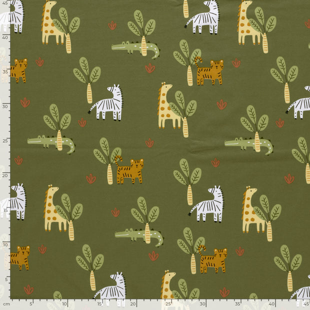 Jersey tissu girafes Vert kaki