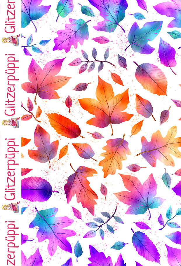 French Terry fabric Leaves White