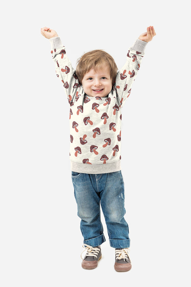 French Terry fabric Mushrooms Off White