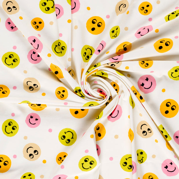Jersey fabric Emoticons Pink