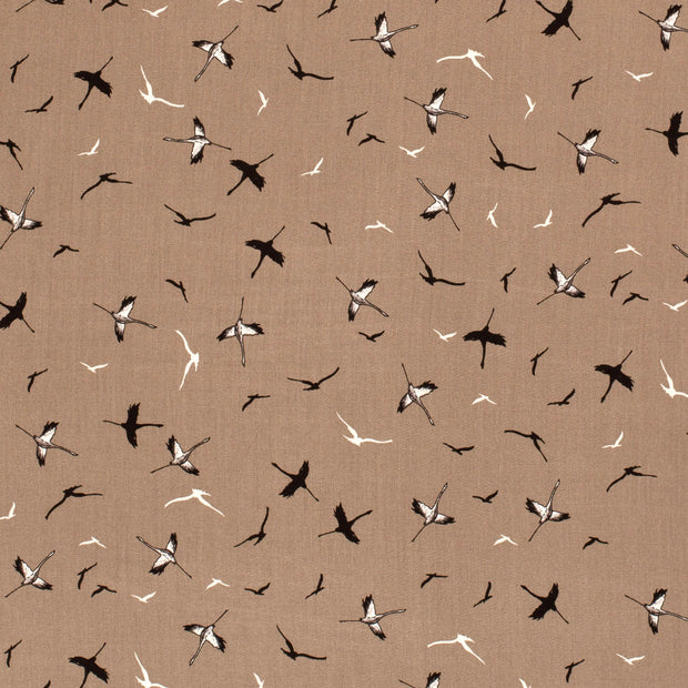 Bamboe Poplin stof Vogels Taupe grijs
