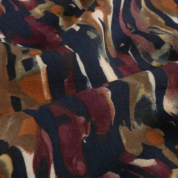 Viscose Nylon Ottoman tissu fleurs Bleu Marine