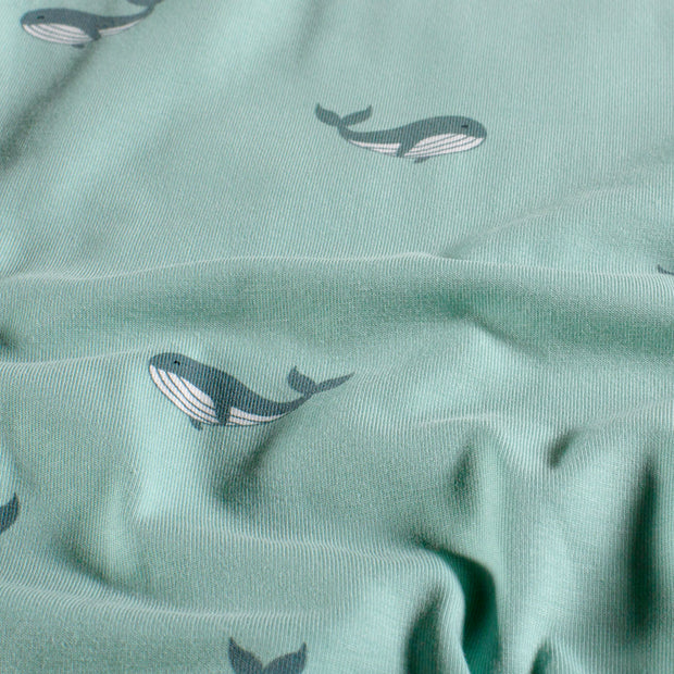 Jersey fabric Whales Baby Blue