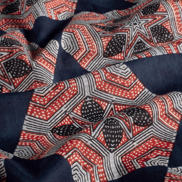 Voile fabric Flowers Indigo