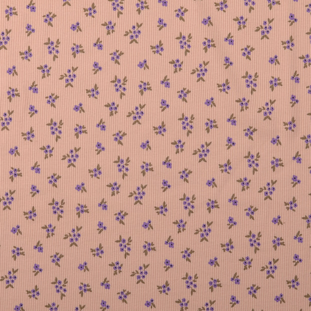 Rib Jersey fabric Flowers Pink