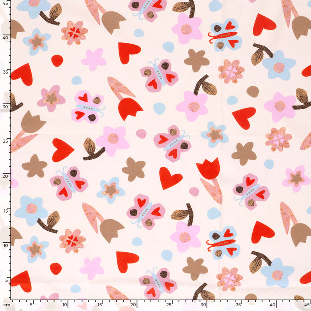 Jersey fabrik Blumen Beige