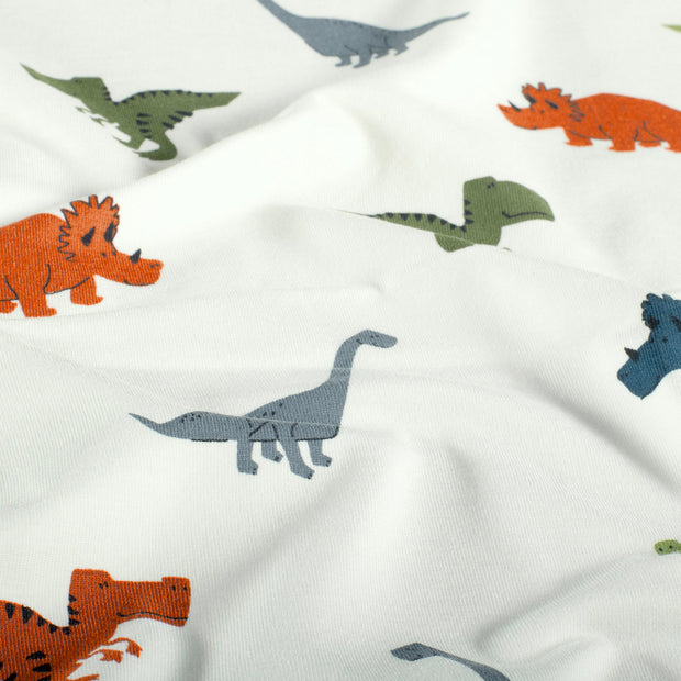Jersey tissu dinosaures Blanc cassé