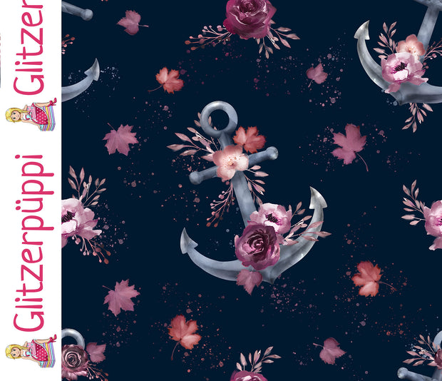 French Terry fabric Anchors Navy