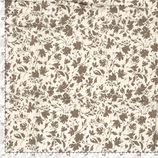 Bamboo Poplin fabric Flowers Brown