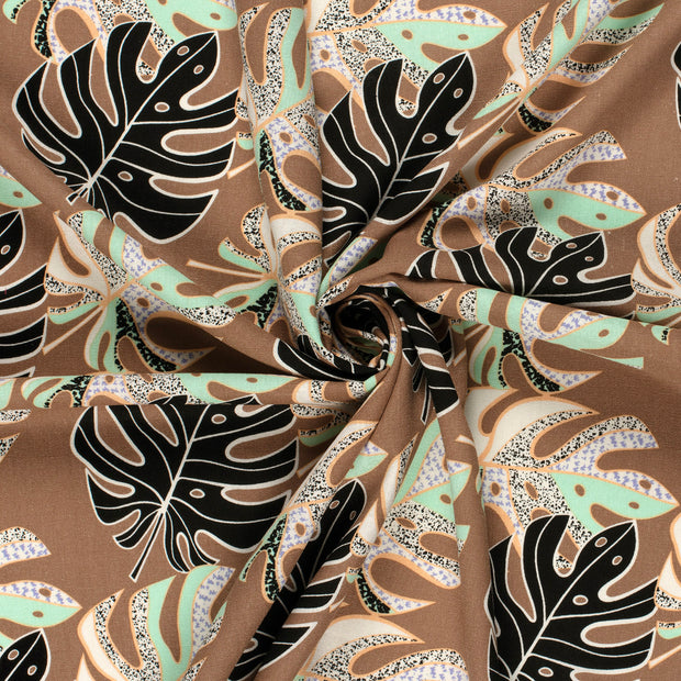 Woven Viscose Linen fabric Taupe Grey printed 
