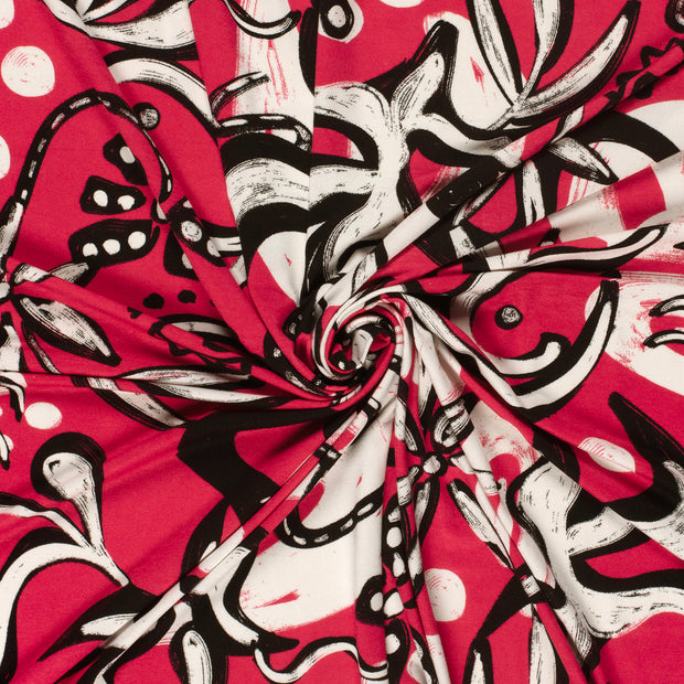 Viscose Vortex Jerséis tela Rojo oscuro estampado 