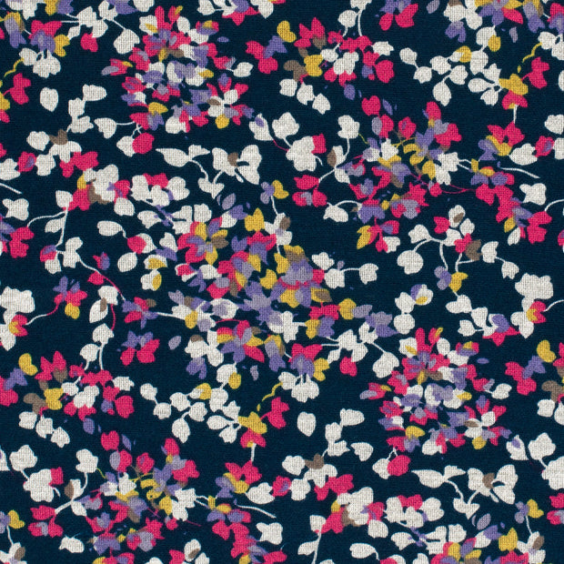 Poly Viscose Jersey fabric Flowers Navy