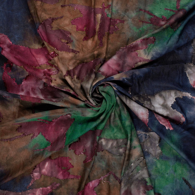 Burnout Jacquard fabrik Aubergine bedruckt 
