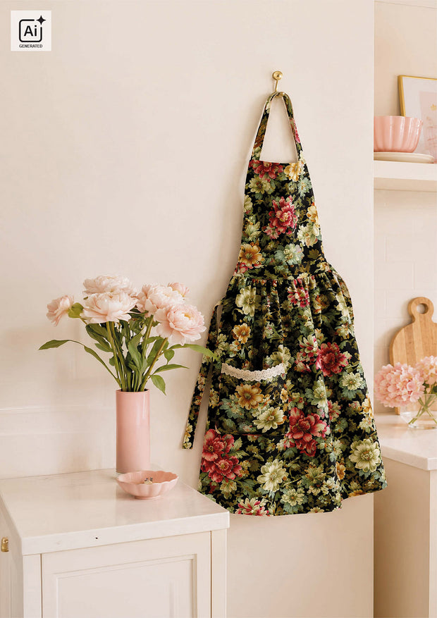 Panama stof Bloemen Zwart