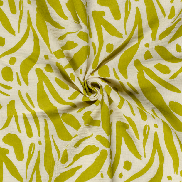 Double gaze tissu Vert Citron teint et imprimé 