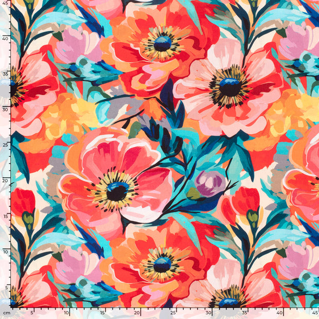 Panama fabric Flowers Fuchsia