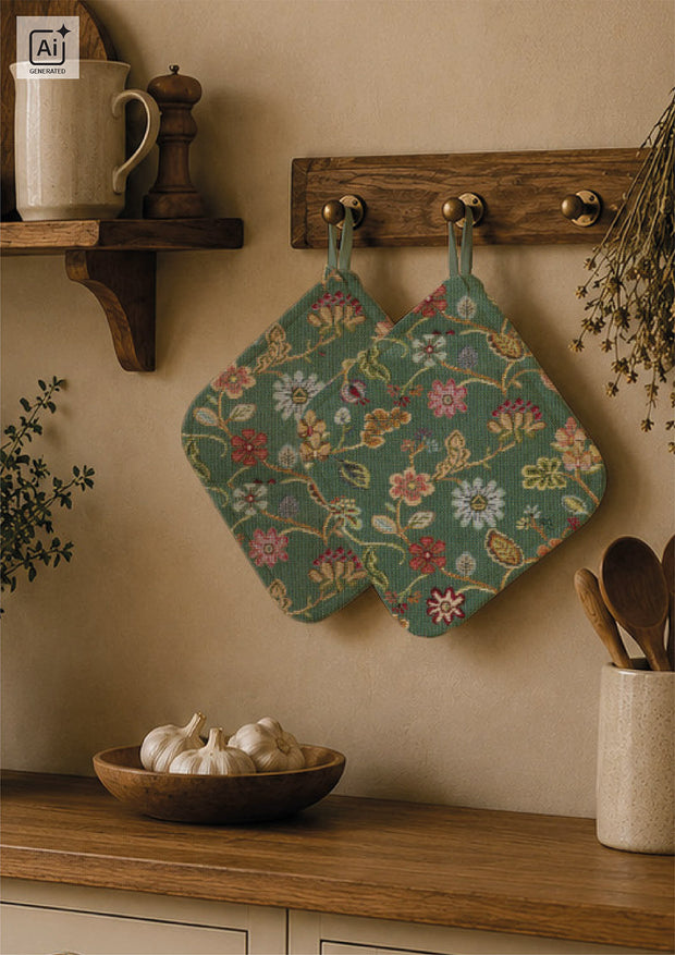 Gobelin fabric Flowers Turquoise