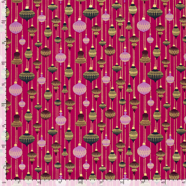 Algodón Popelina tela bolas de Navidad Magenta