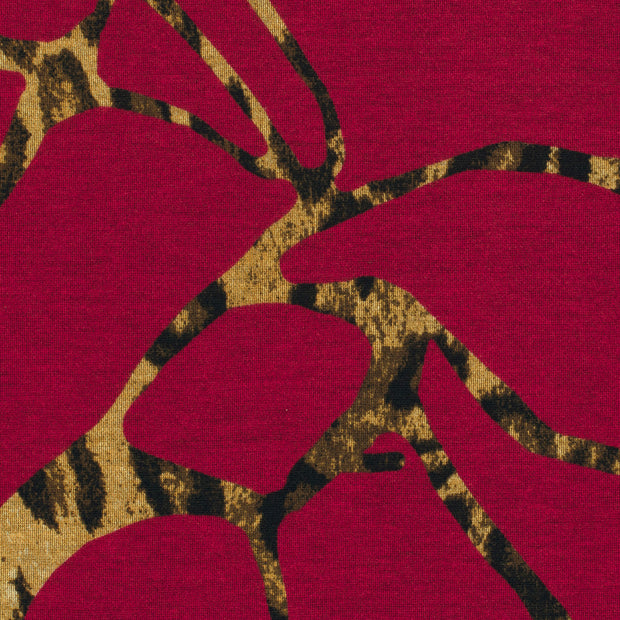 Poly Viscose Tricot tissu Abstrait Rouge Bordeaux